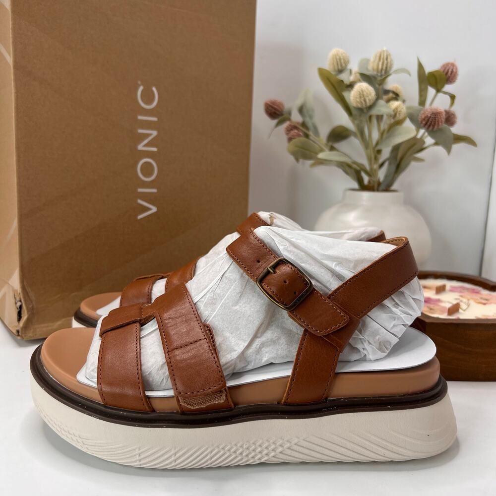 Vionic Solana Leather Strappy Platform Sandal Tan… - image 4